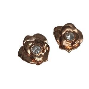 Rose Gold French Camelia Stud Earring Flower Simulated Diamond Pierced Fairygoth